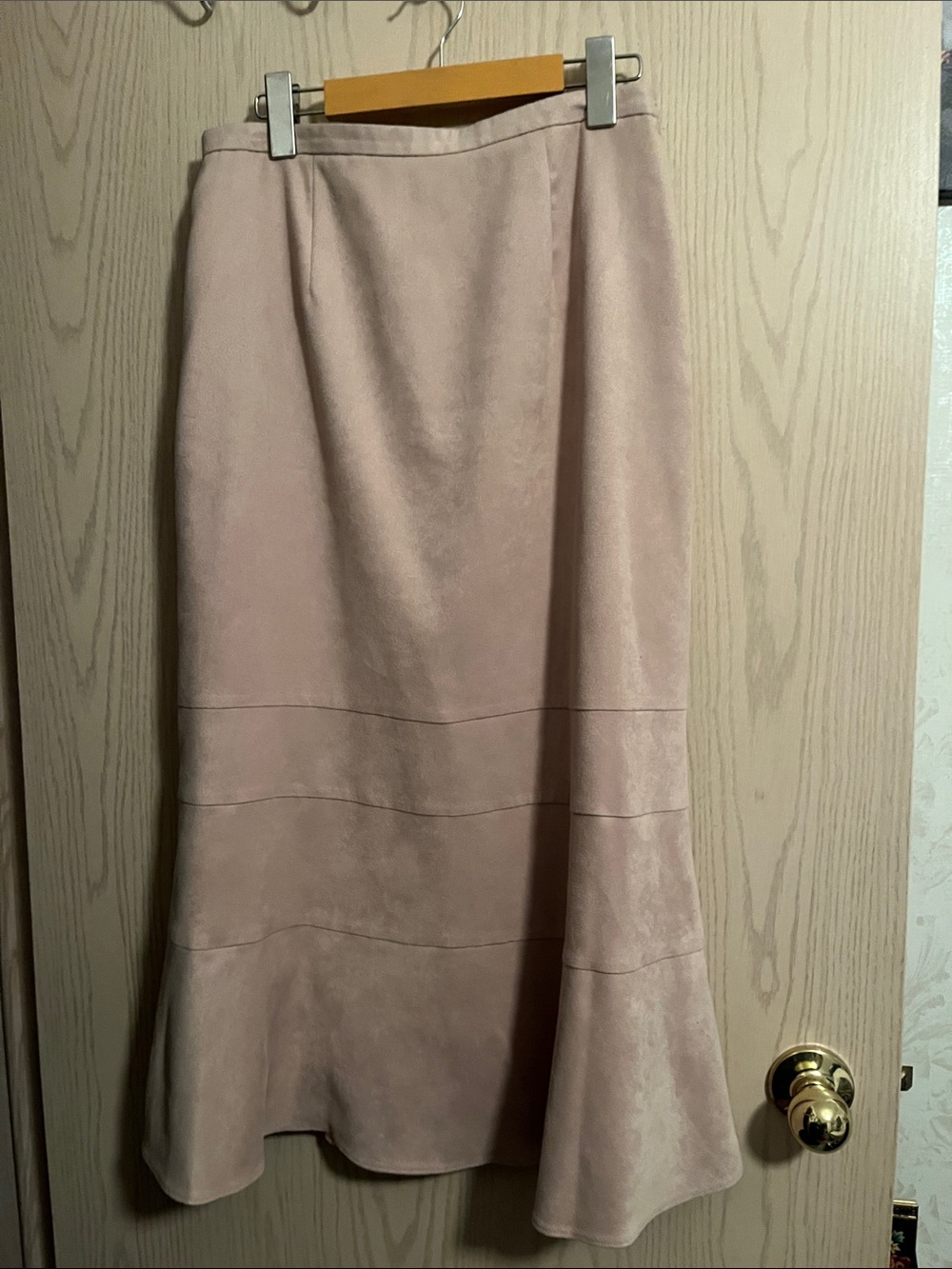 Women's Beige Suede-Look Midi Skirt